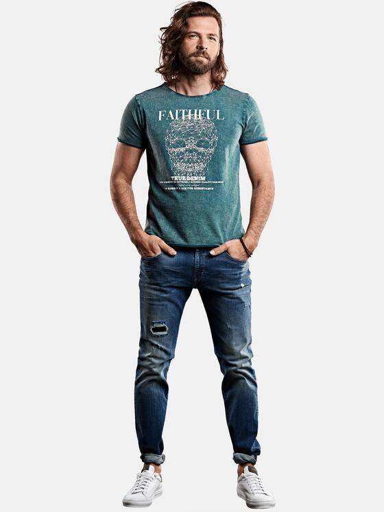 emilio adani Herren Rundhalsshirt Statement-Print Petrol 28024