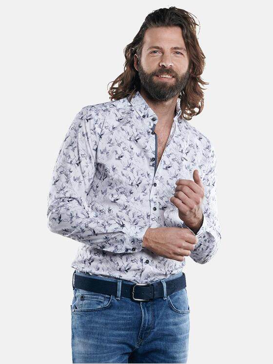 emilio adani Herren Langarmhemd mit modischem All-Over Druck Grau 29691
