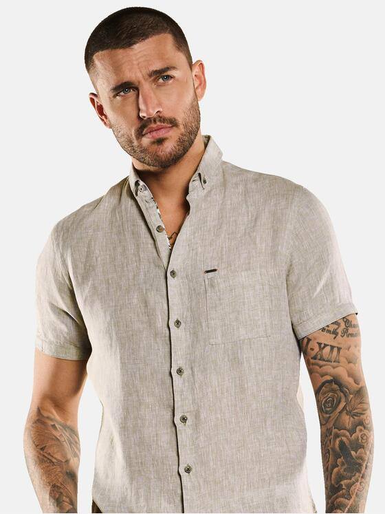 emilio adani Herren Kurzarm-Hemd aus Leinen Khaki 33228