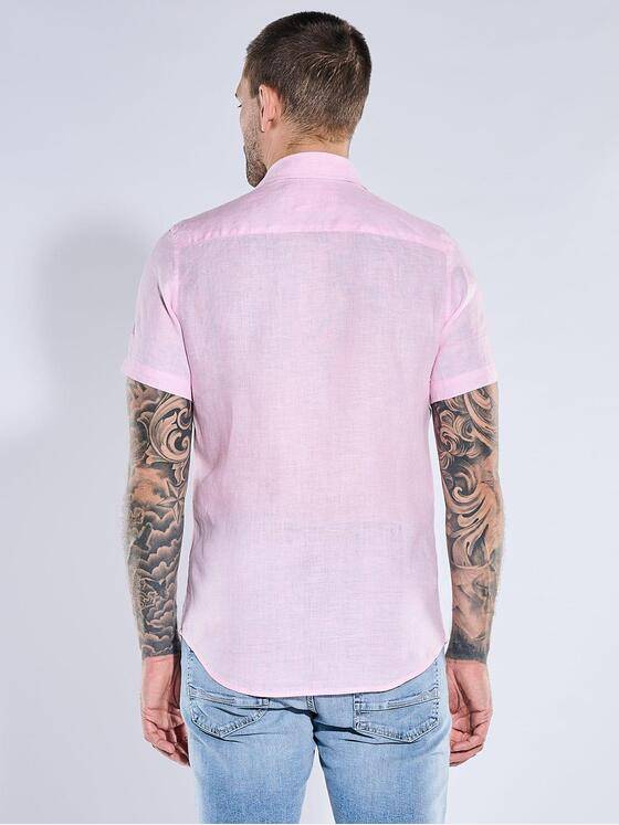 emilio adani Herren Leinen-Kurzarmhemd mit Brusttasche Rosa 40345