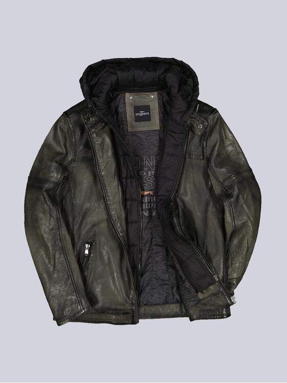 engbers Herren Lederjacke mit abnehmbarer Kapuze Grün 33545