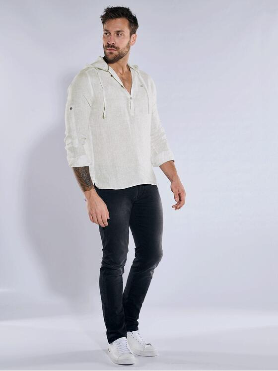 emilio adani Herren Langarm-Hemd aus Leinen Beige 36698