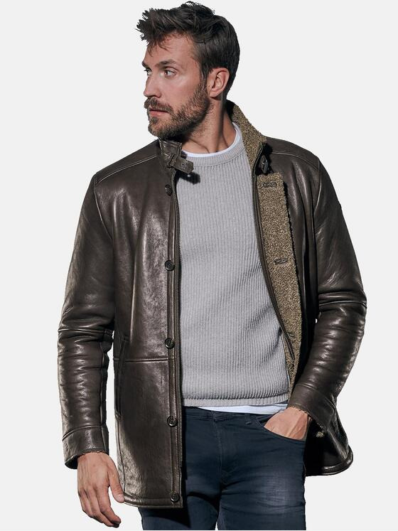 emilio adani Herren Lange Lederjacke Braun 30758