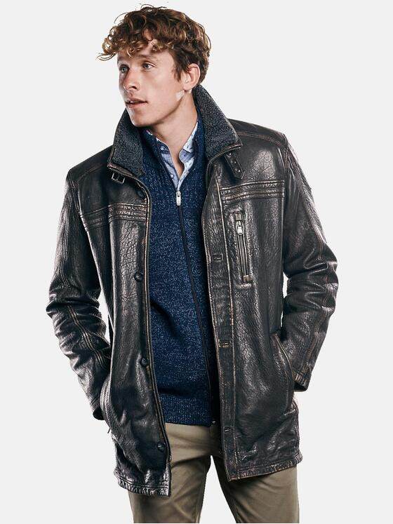 engbers Herren Lange Lederjacke Anthrazit 30753