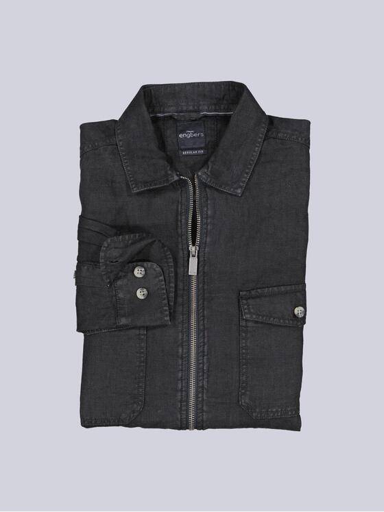 engbers Herren Leinen Overshirt mit Zipper Saphirblau 40212