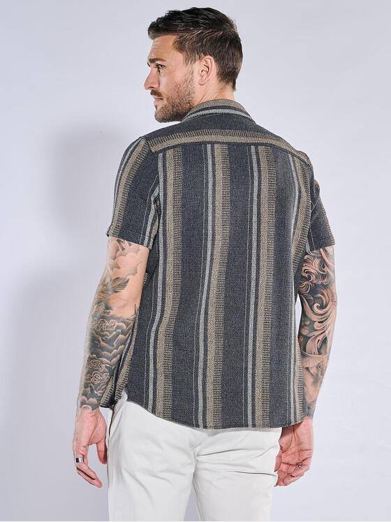 emilio adani Herren Kurzarm-Hemd gestreift Anthrazit 38520