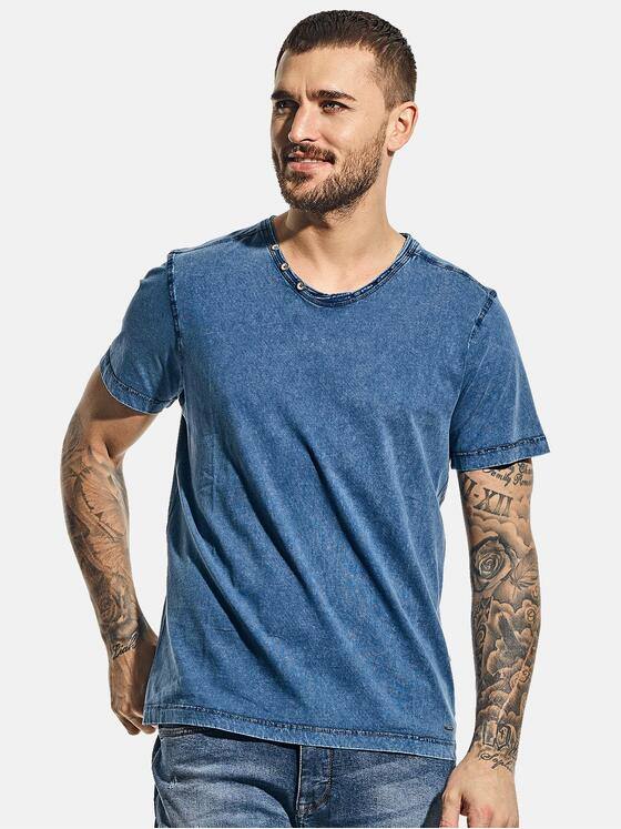 emilio adani Herren V-Neck T-Shirt aus super softem Baumwollmaterial Blau 30580