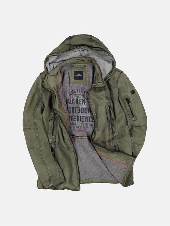 engbers Herren Lederjacke mit abnehmbarer Kapuze Grün 34076