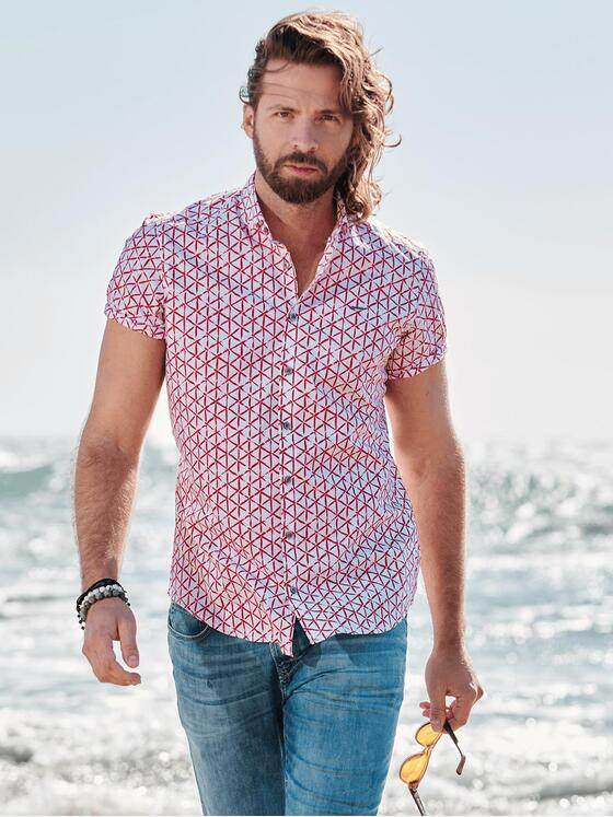 emilio adani Herren elastisches Hemd in maskuliner Passform Rot 29322
