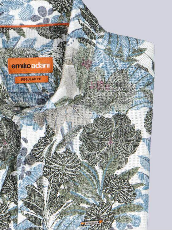 emilio adani Herren Kurzarmhemd aus Baumwolle mit botanischem Print Khaki 40700
