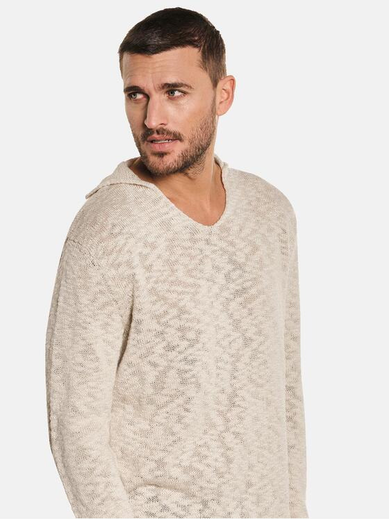 emilio adani Herren Strick-Pullover mit Kragen Beige 32693