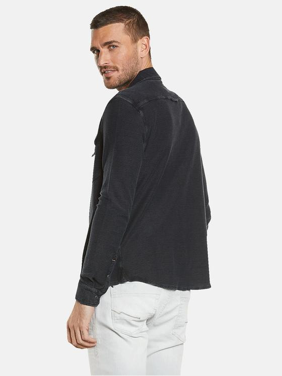 emilio adani Herren Langarm-Shirt mit Polo-Kragen Schwarz 34511