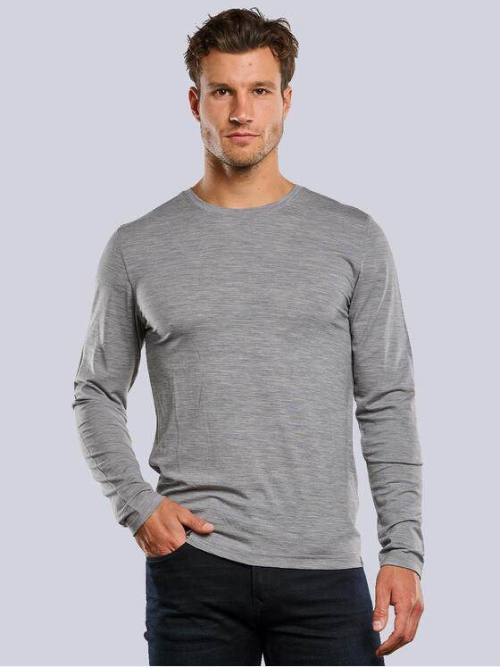 ENGBERS GERMANY Herren Langarmshirt aus Merinowolle Grau 34039