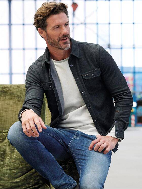 emilio adani Herren Langarm-Shirt mit Polokragen Schwarz 39580