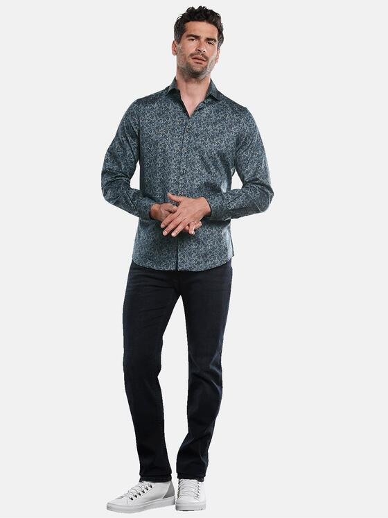 ENGBERS GERMANY Herren Langarm-Hemd gemustert Petrolblau 31886