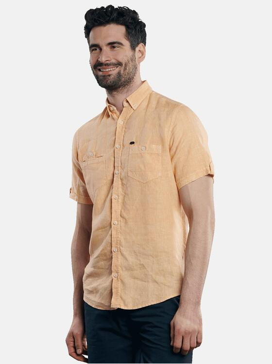 engbers Herren Kurzarm-Hemd aus Leinen Sonnenorange 31741