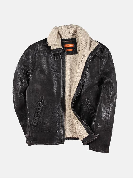 emilio adani Herren Lederjacke mit gebrauchter Oberfläche Schwarz 30211
