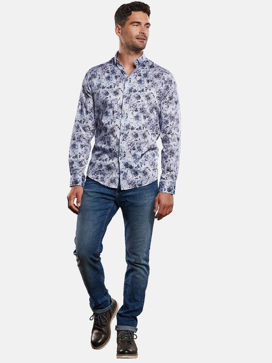 ENGBERS GERMANY Herren Florales Langarmhemd Saphirblau 30940