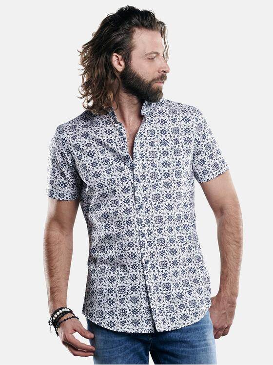 emilio adani Herren Kurzarmhemd mit modischem All-Over Print Blau 29702