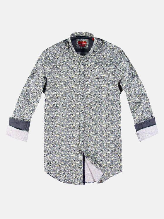emilio adani Herren Floral bedrucktes Langarmhemd Türkis 30322
