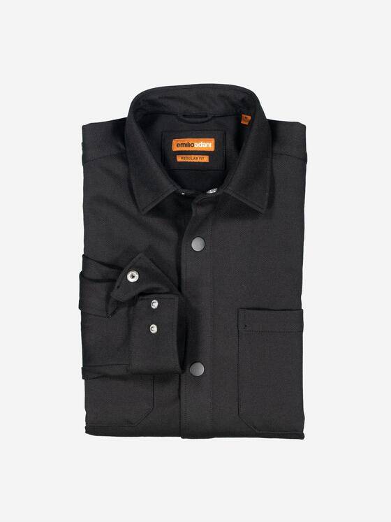 emilio adani Herren Langarm-Hemd uni Schwarz 37855