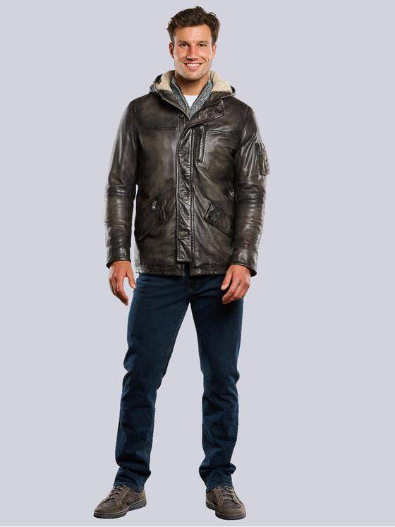engbers Herren Lederjacke mit Kapuze Grün 33546