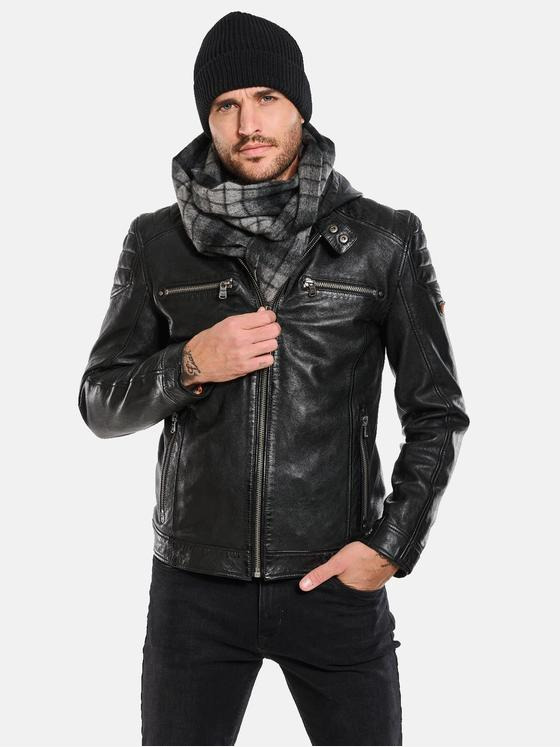 emilio adani Herren Lederjacke mit Sweat-Inlet Schwarz 34074
