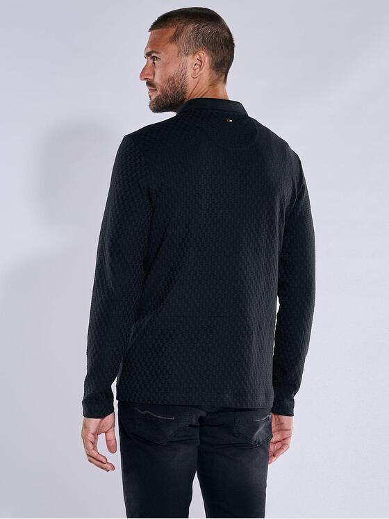 emilio adani Herren Polo-Shirt langarm strukturiert Schwarz 38025