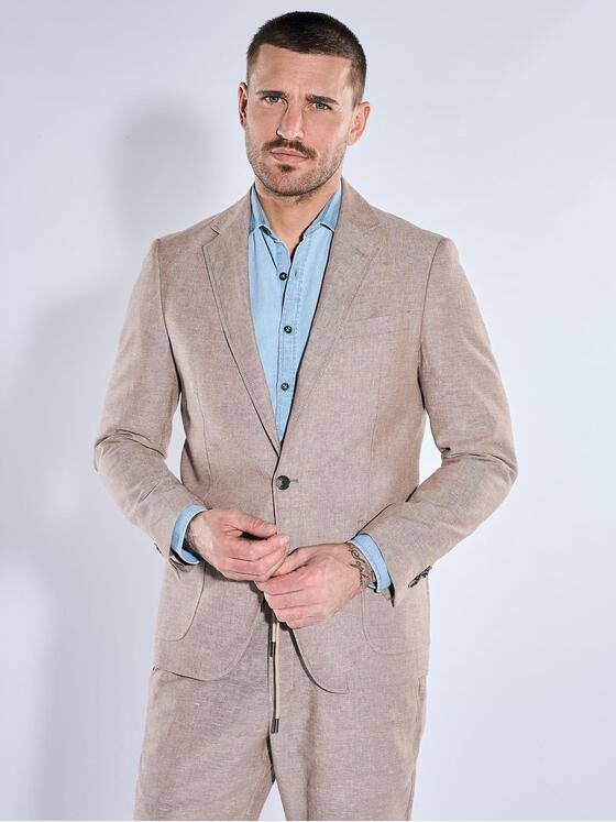 emilio adani Herren Anzug-Sakko aus Leinen-Mix Hellbraun 40637