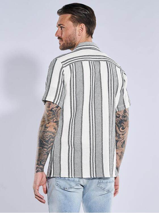 emilio adani Herren Kurzarm-Hemd gestreift Creme 39039