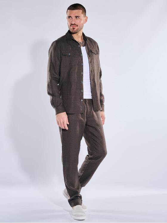 emilio adani Herren Chino aus 100% Leinen Dunkelbraun 40687