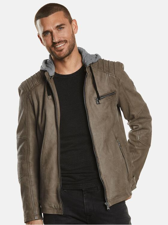 emilio adani Herren Lederjacke mit abnehmbarer Kapuze Gelb 34222