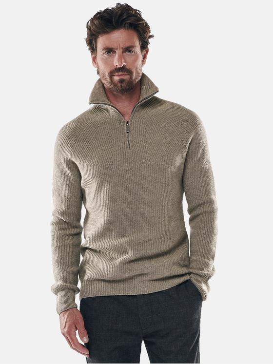 ENGBERS GERMANY Herren Stilvoller Pullover mit Polokragen Braunbeige 30525