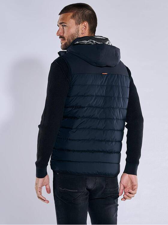 emilio adani Herren Steppweste mit abnehmbarer Kapuze Blau 37188