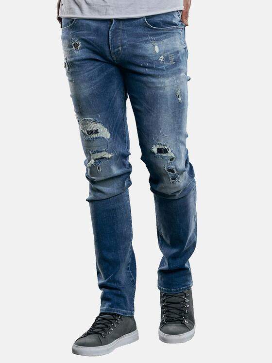 emilio adani Herren Superstretch Jeans mit modischen Destroys Blau 29273