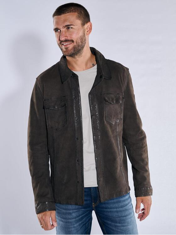 emilio adani Herren Lederjacke slim fit Dunkelbraun 37430
