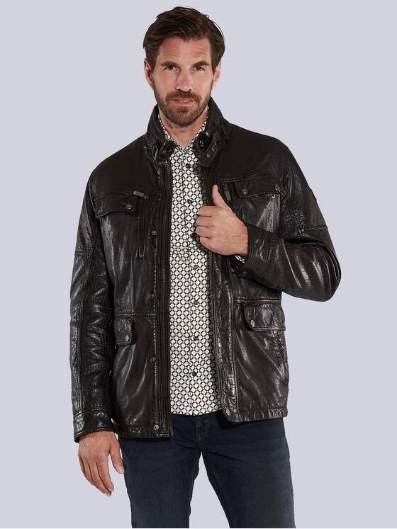 ENGBERS GERMANY Herren Lederjacke mit innovativer Warenoberfläche Braun 35440
