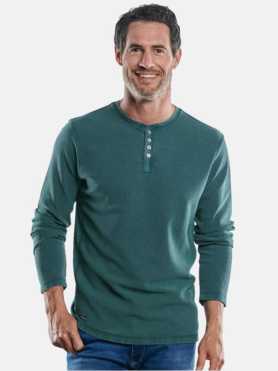engbers Herren Henley Shirt mit schöner Waffelstruktur Dunkelgruen 30041