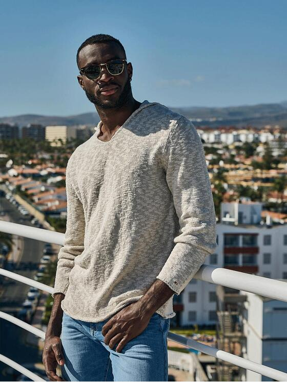 emilio adani Herren Strick-Pullover mit Kragen Beige 32693