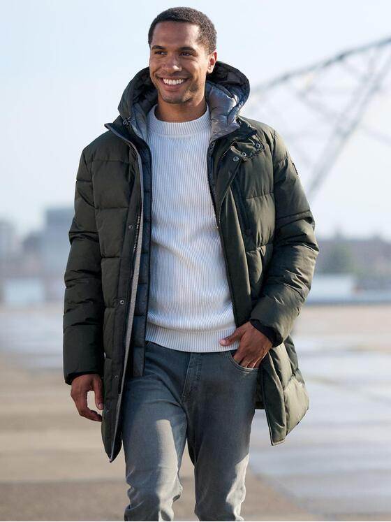 emilio adani Herren Mantel mit abnehmbarer Kapuze Oliv 39526