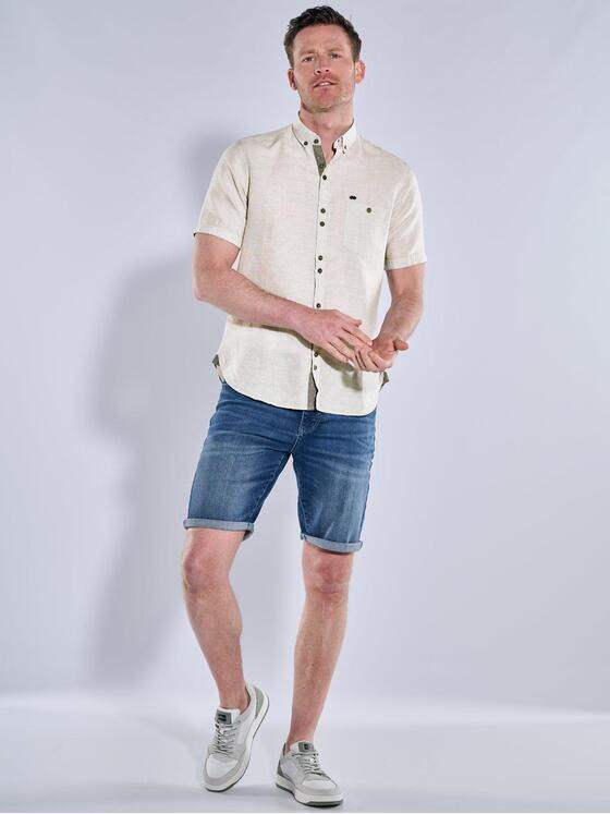 engbers Herren Kurzarm-Hemd mit Leinenanteil Beige 38380