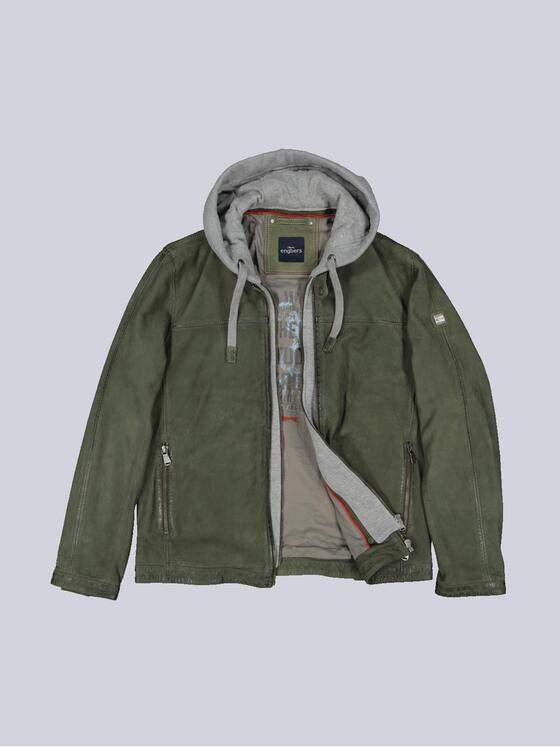 engbers Herren Lederjacke mit Kapuze Dunkelgruen 36170