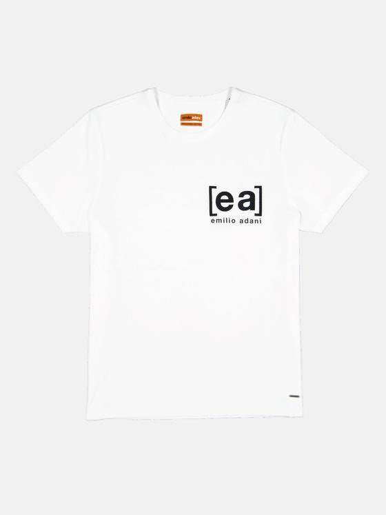 emilio adani Herren Statement T-Shirt mit ea-Logo Weiß 32752