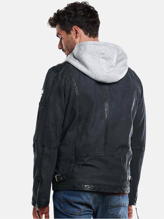 engbers Herren Lederjacke mit Hoodie-Inlet Blau 31862