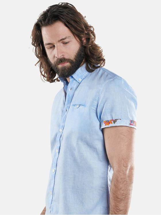 emilio adani Herren Kurzarmhemd mit floralen Kontraststoffdetails Blau 29771