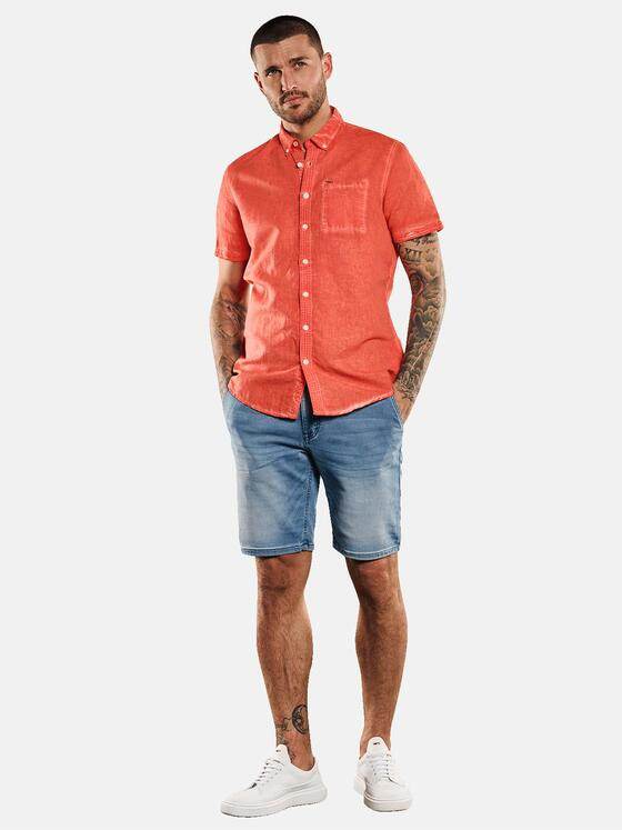 emilio adani Herren Kurzarm-Hemd mit Leinenanteil Rot 32999