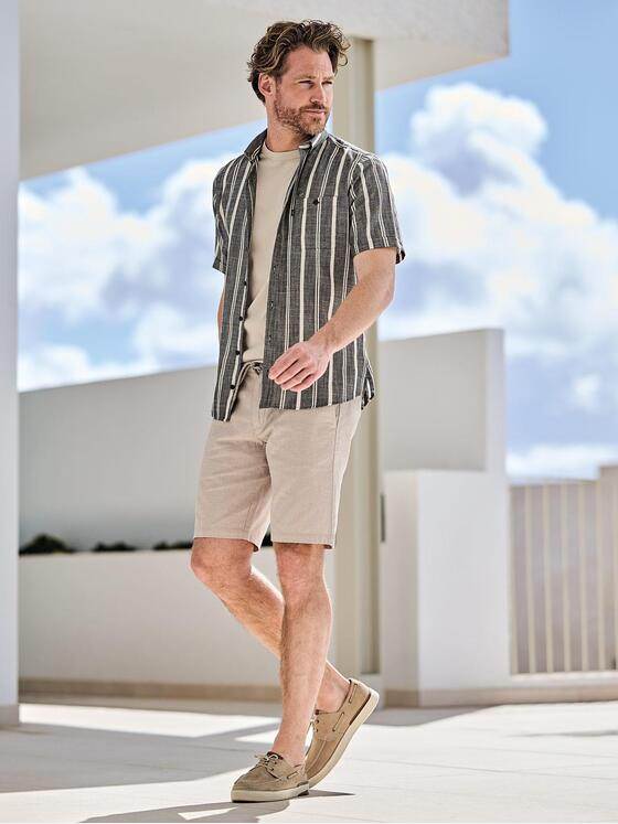 engbers Herren Kurzarm-Hemd gestreift Schwarz 38513