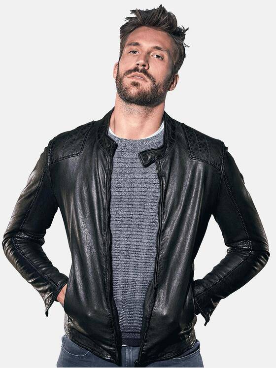 emilio adani Herren Lederjacke im Bikerstyle Schwarz 30213