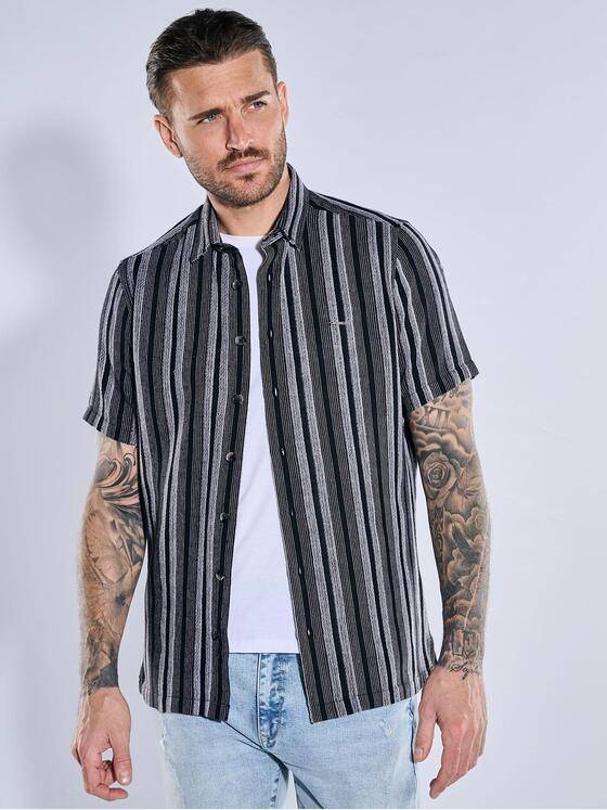 emilio adani Herren Kurzarm-Hemd gestreift Blau 38995