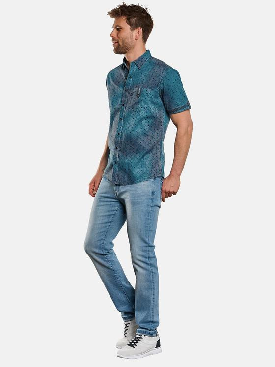 engbers Herren Kurzarm-Hemd gemustert Tuerkis 33039